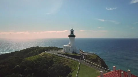 Drone Shot of Byron Cape Lighthouse and Tallow Beach, Byron Bay, New South Wales Stock Footage 294635093