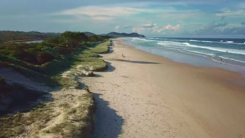 Drone Shot of Byron Cape Lighthouse and Tallow Beach, Byron Bay, New South Wales Video stock 294635133