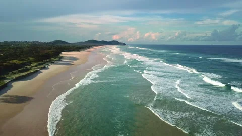 Drone Shot of Byron Cape Lighthouse and Tallow Beach, Byron Bay, New South Wales Stock Footage 294635282
