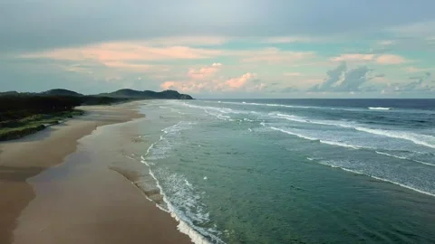 Drone Shot of Byron Cape Lighthouse and Tallow Beach, Byron Bay, New South Wales Stock Footage 294635373