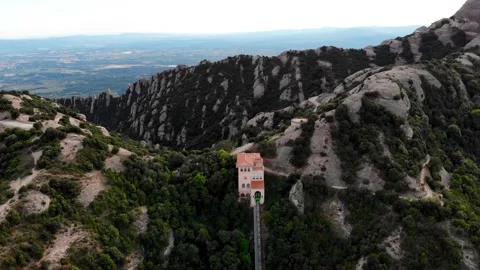 Drone shot of the cable car to Montserrat mountain. Stock Footage 166274390