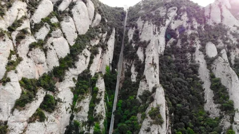 Drone shot of the cable car to Montserrat mountain Stock Footage 166274674