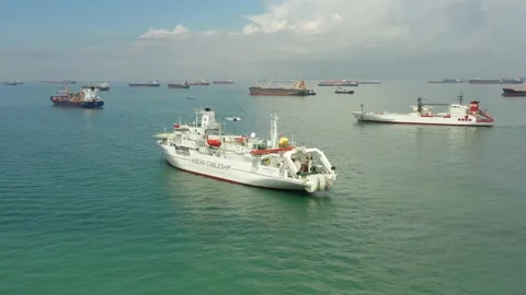 Drone shot of cable laying ship, Singapore Stock Footage 157572131