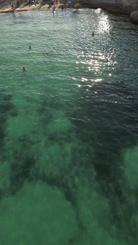 Drone shot in Cala Llombards at sunset, Mallorca, Spain Stock Footage 254629914