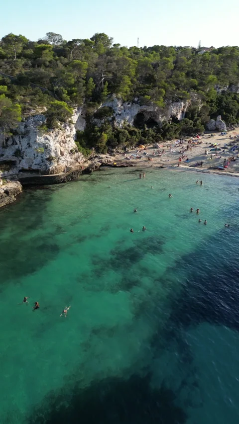 Drone shot in Cala Llombards at sunset, Mallorca, Spain Stock Footage 254638371