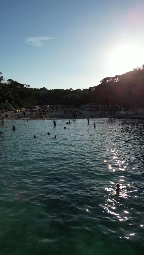 Drone shot in Cala Llombards at sunset, Mallorca, Spain Stock Footage 254781318