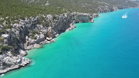 Drone shot of Cala Luna unique beach in Sardinia, Italy Stock Footage 277606031