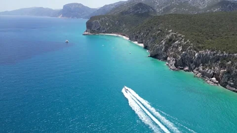 Drone shot of Cala Luna unique beach in Sardinia, Italy Stock Footage 277606079