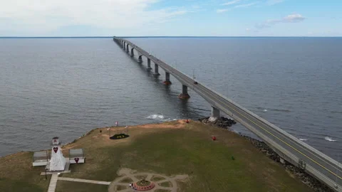 Drone shot of Canada infrastructure connecting PEI by the longest bridge Stock Footage 339363187