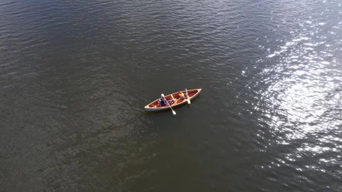 Drone shot of canoe on lake Stock Footage 196236552