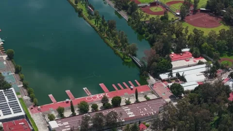 Drone shot of canoeing and rowing track at Cuemanco in CDMX Stock Footage 317738809