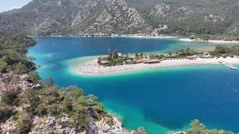 Drone shot capturing the stunning views of Oludeniz beach Stock Footage 301701050