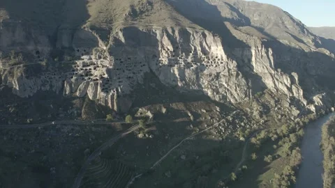 Drone shot of caves in a mountain Stock Footage 291707470