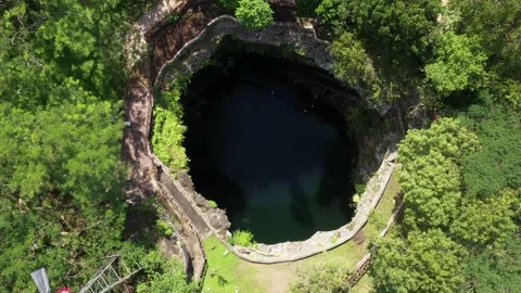 Drone Shot of a Cenote - Natural Pool - Yucatan Mexico Stock Footage 157426366