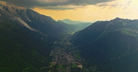 Drone Shot of Chamonix. Chamonix-Mont-Blanc is a resort town in France near the Stock Footage 311545467