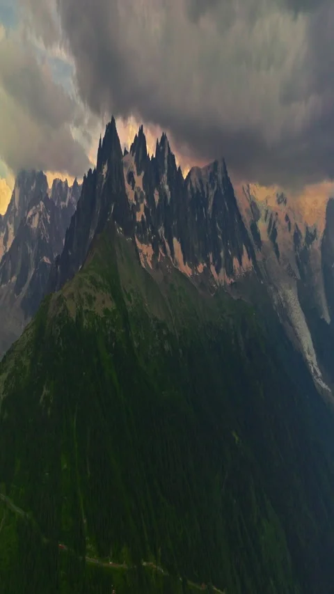 Drone Shot of Chamonix. Chamonix-Mont-Blanc is a resort town in France near the Stockbeeldmateriaal 311646147