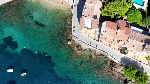 Drone shot of the city beach in Cadaques Stock Footage 166411306