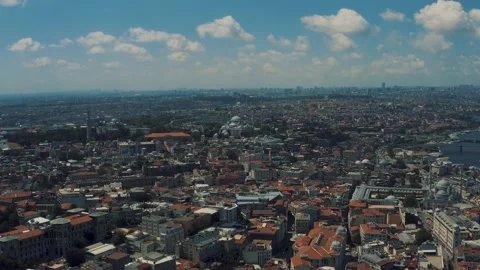 Drone shot of city centre, mosque in Istanbul Turkey 4K Stock Footage 220416101