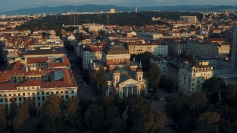 Drone shot of city centre in Sofia, Bulgaria 4K Stock Footage 220416122