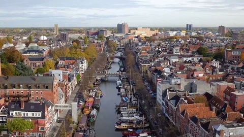 Drone shot of the city of Groningen, Netherlands Stock Footage