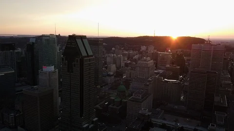 Drone shot of city with sunset Video stock 128384795