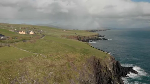 Drone Shot Of Cliffs Along The Dingle Peninsula In Ireland With Rainbow Stock Footage 159186201