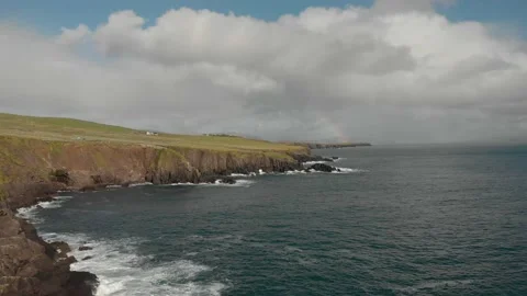 Drone Shot Of Cliffs Along The Dingle Peninsula In Ireland With Rainbow Stock Footage 159186267