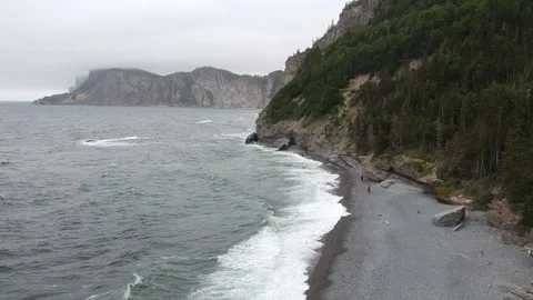 Drone shot of cliffs and the sea in Cap Bon Ami, Canada Stock Footage 179019533