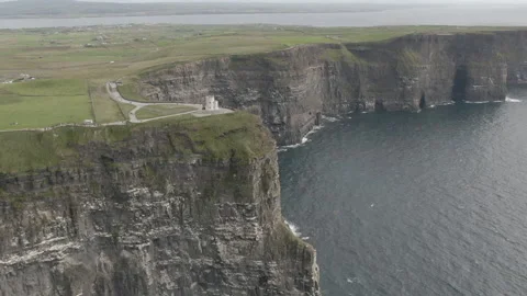 Drone Shot of Cliffs of Moher in the Southwest edge of the Buren region in Count Stock Footage 224825521