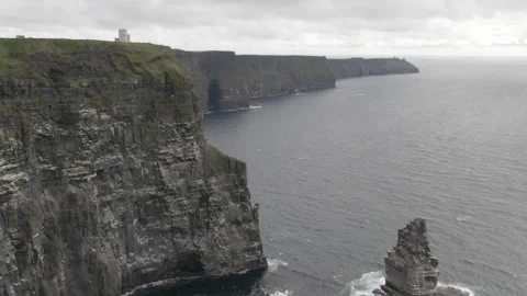 Drone Shot of Cliffs of Moher in the Southwest edge of the Buren region in Count Stock Footage 224826378