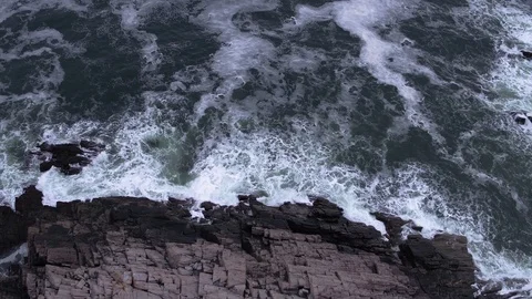 Drone Shot of the cliffs in Portland Maine Stock Footage