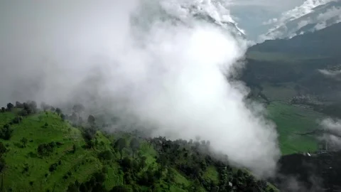 Drone Shot of Cloudy, Greenery Landscape of traditional rural village Stock Footage 287898677