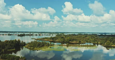 Drone shot of cloudy sky and nature with lakes Stock Footage 221317196