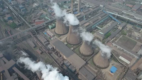 Drone shot of coal fired power reactors, steel factory, pollution China 動画素材 71492126