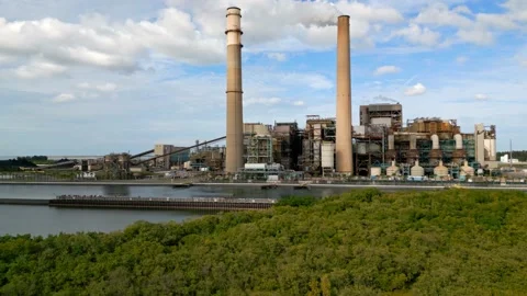 Drone shot of coal fired power plant at Teco Big Bend Power Station in Stock Footage 233172588