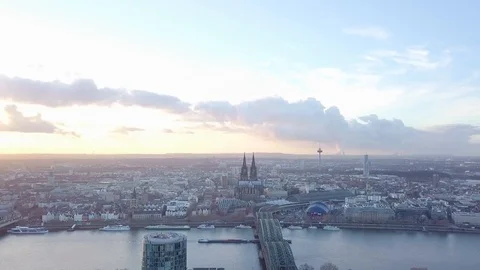 Drone Shot Cologne Sunset Video stock 99309601