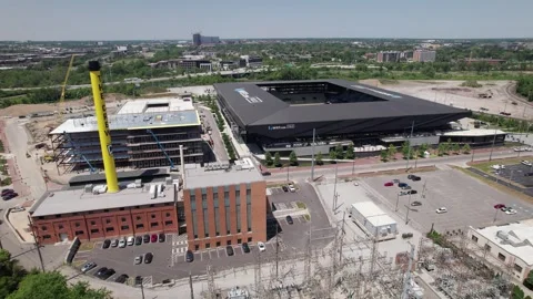 Drone shot of Columbus Crew Lower.com soccer stadium Stock Footage 242718060