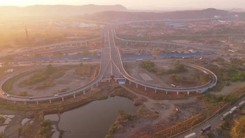 Drone shot complex interchange linking multiple roads Stock Footage 300961219