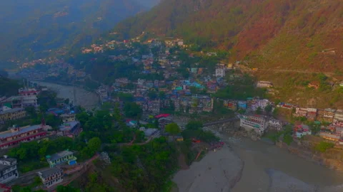 Drone shot confluence in uttarakhand Stock Footage 278042824