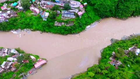 Drone shot of the confluences in uttrakhand Stock Footage 285017571