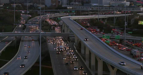 Drone Shot of Congested 45 North Freeway During Rush Hour in Houston Stock Footage 304768005
