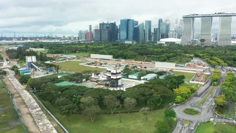 Drone shot of construction site , Marina Barrage, Singapore Stock Footage 151566953