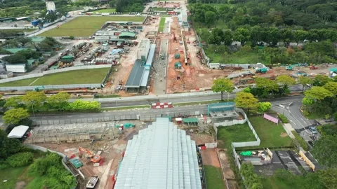 Drone shot of construction site , Marina Barrage, Singapore Stock Footage 151568532