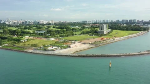Drone shot of construction site with sea , Marina Barrage, Singapore Stock Footage 151567167