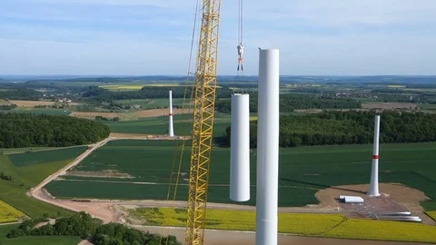 Drone shot. Construction of a wind power. Stock-Footage 73123659