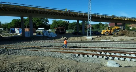 A drone shot of constructions on a railway Stock Footage 116662791