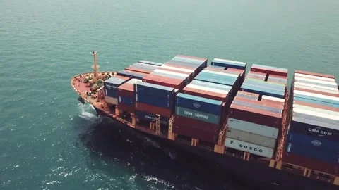 Drone shot of container ship sailing, Singapore Straits Stock Footage 157571638