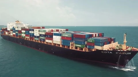 Drone shot of container ship sailing, Singapore Straits Stock Footage 157571657