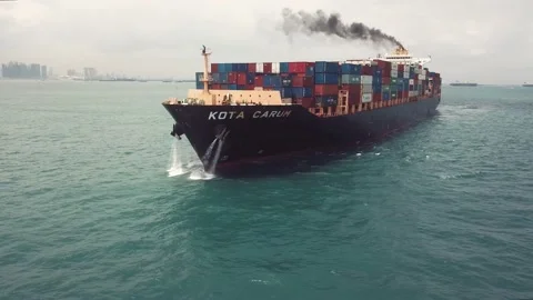 Drone shot of container ship sailing, Singapore Straits Stock Footage 157571658