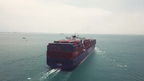 Drone shot of container ship sailing, Singapore Straits Stock Footage 157571718